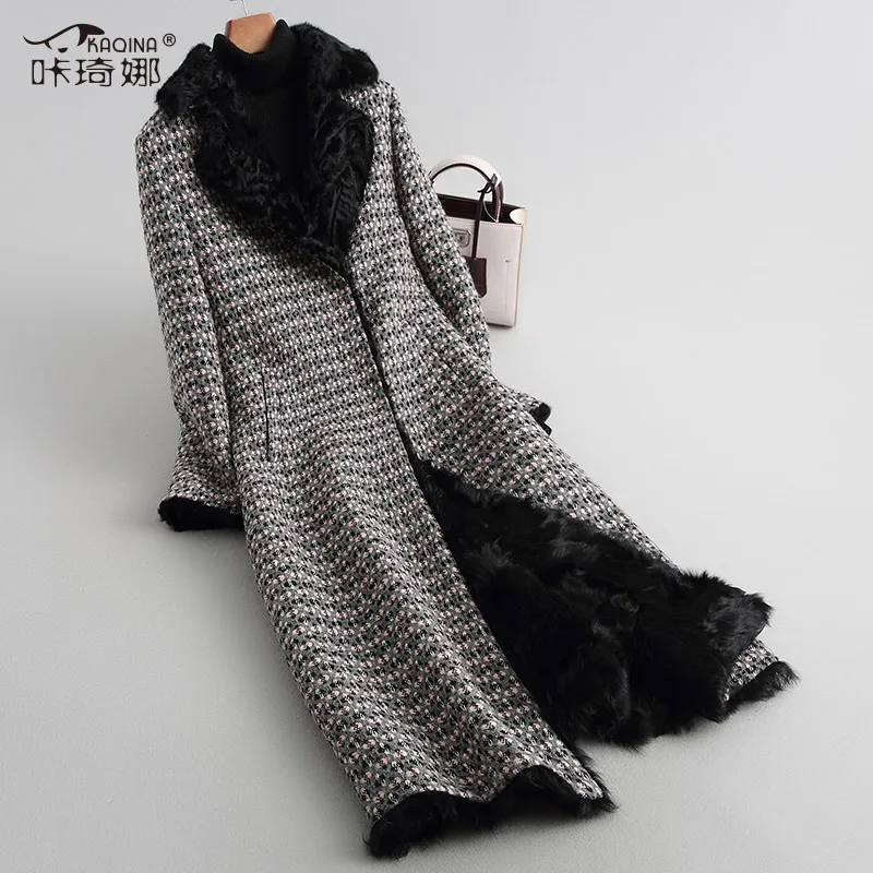 Natural Lamb Fur Liner Coat Women Clothes 2018 Autumn Winter New Real Fur Coats Vintage Long Overcoat Casaco Feminino ZL428