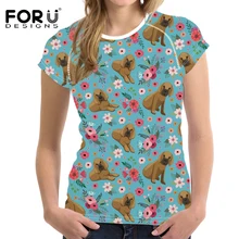 FORUDESIGNS Cute Bloodhound Printed T Shirt Women Cartoon Dog Pattern T-shirt Female Kawaii Clothes for Ladies Floral Tee Shirt dog surfer printed cartoon tee