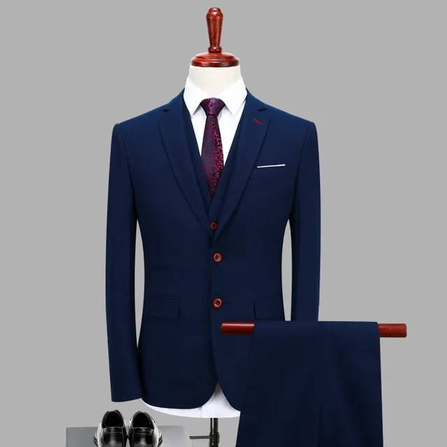 3 unid traje hombres 2018 otoño invierno nuevo slim fit novio boda