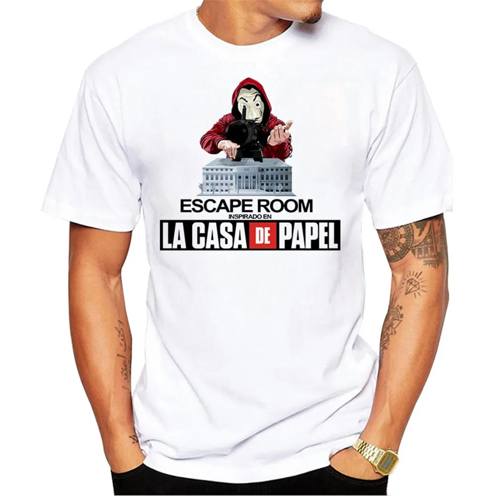 Для мужчин футболка Забавный дизайн La Casa De Papel футболка деньги Heist футболки ТВ футболки "сериалы" Для мужчин короткий рукав дом Бумага футболка