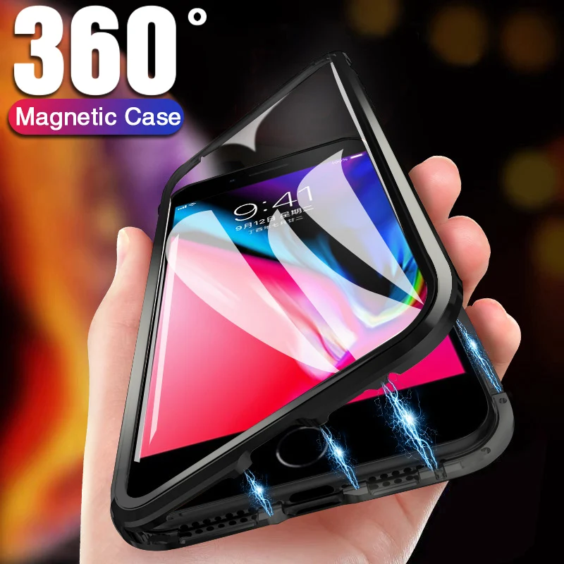 

Magnetic Adsorption Metal Case for iPhone 7 6 6S 8 Plus X +Tempered Glass Back Magnet Case Cover for iPhone XR XS MAX X 7 Cases