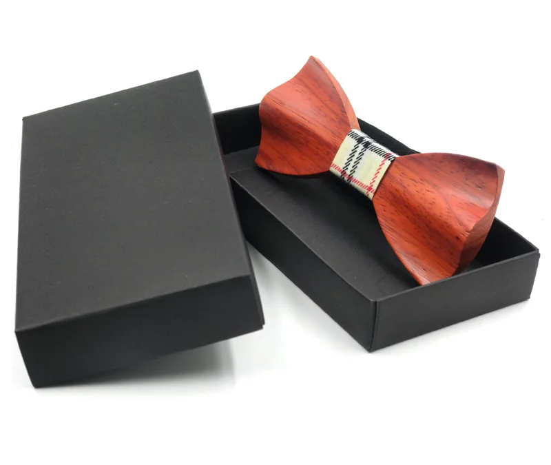 Rbocott 3D деревянный галстук-бабочка Для мужчин красный свадебные лук Галстуки с коробкой Мода Повседневное роскошный черный лук Галстуки дерево винтаж для Для мужчин аксессуар