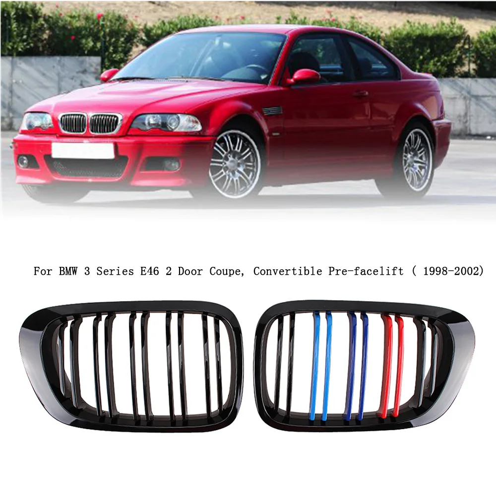 Передняя блестящая черная M color решетчатая решетка для почек гриль BMW E46 2 дверей 3