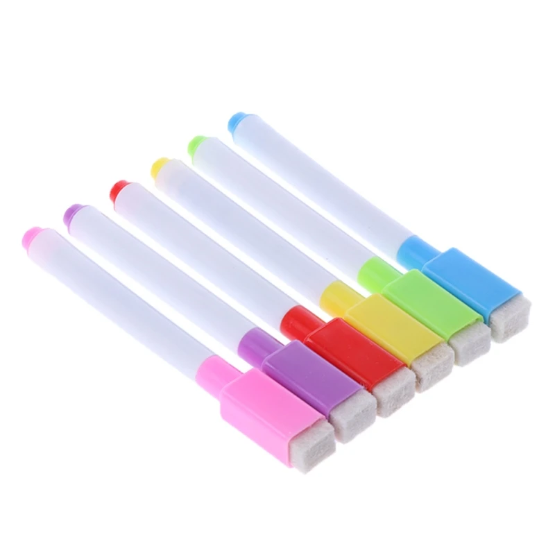 6Pcs/Set Whiteboard Erasable Dry Erase Marker Pen With Eraser School