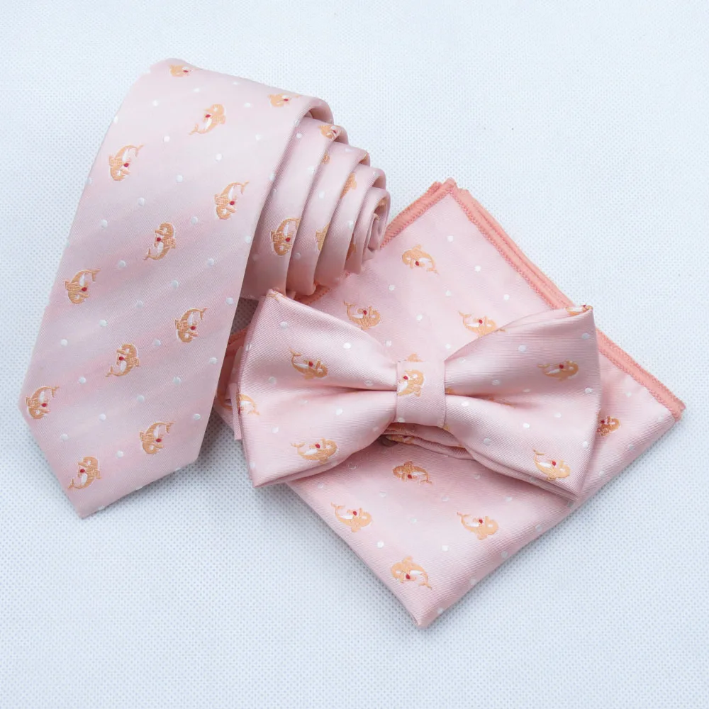 Светильник, оранжевый, розовый, мужской галстук, мужской, для свадьбы, тонкий, мужской, для отдыха, мультяшный, стильный галстук, дельфин, 6 см, галстук, подходящий, карманный, квадратный - Цвет: 3 pcs Tie Set