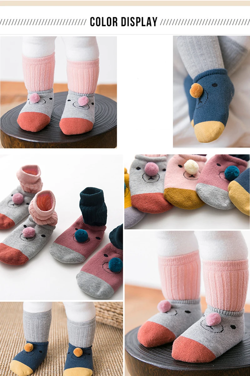 Lovely Bear Baby Socks Two-Piece Infant Boys Girls Socks Anti Slip Winter Warm Legs Cotton Blended Elastic Socks Comfortable Ins Style (15)