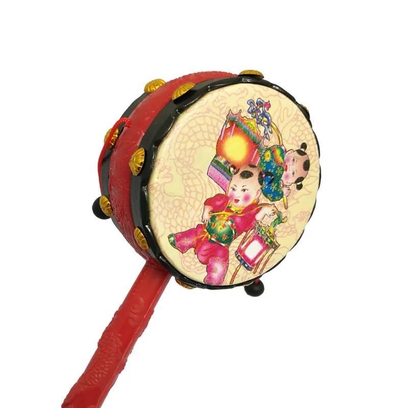 China Printed Wooden Rattle Pellet Drum Cartoon Musical Instrument Toy