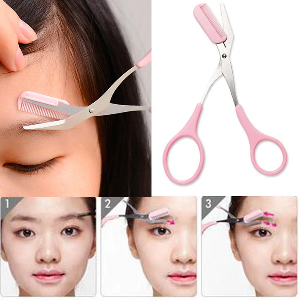 

Women Girl Eyebrow Trimmer Comb Eyelash Hair Scissors Cutter Remover Makeup Tool