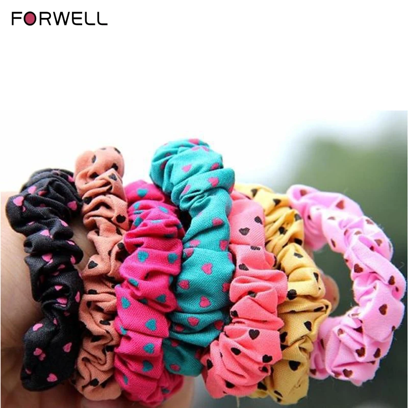 FORWELL 10 PCS Girl's Sweet Style Hair Accessorie Cloth Hair Rope Polka Dot Elastic Headband Fabric Colorful Polka Dot Hair Ring