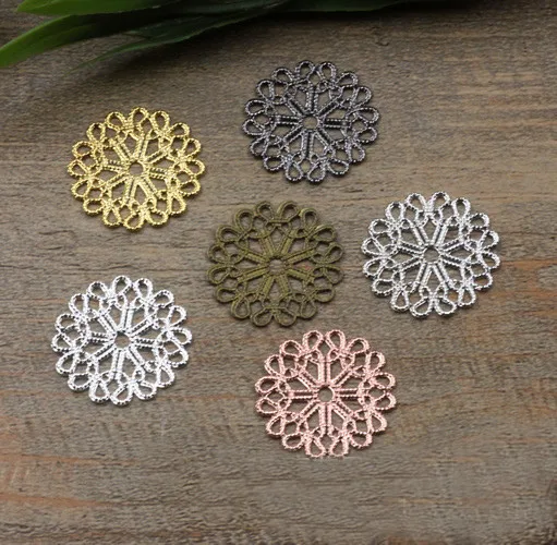 

50pcs 23mm Metal Brass 7 Colors Plated Filigree Hollow Out Flowers Pattern Connectors Charm For Jewelry Making