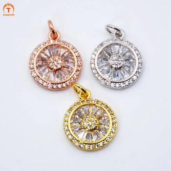 

ASA&TESS Disc micro CZ Pave Round Hollow Pendant Colorful Cubic Zirconia Pave Large Charm finding For Necklace Pendant