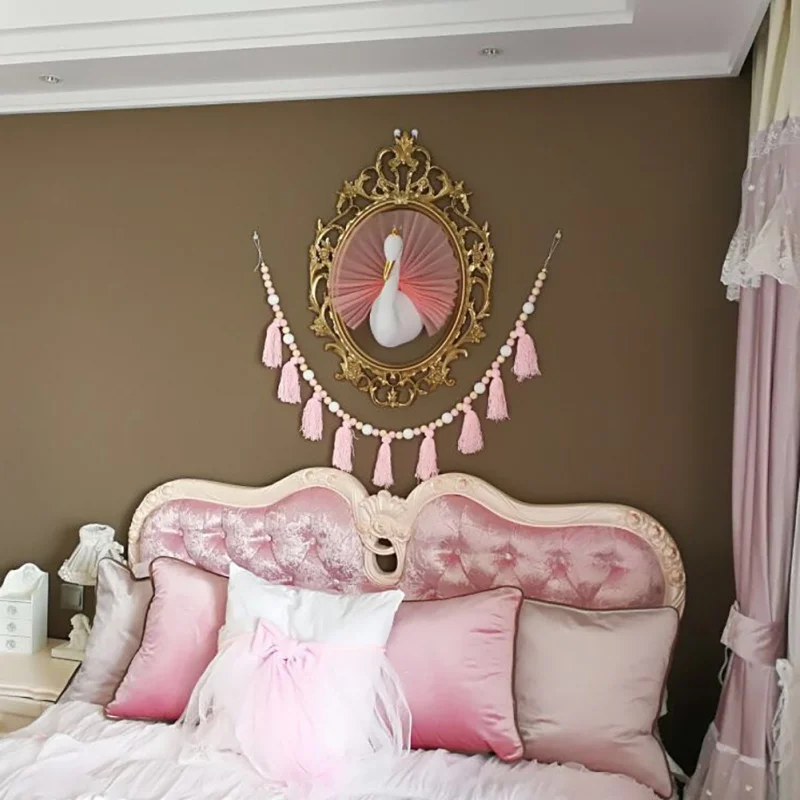 Милый 3D настенный крючок Декор Золотая Корона лебедь украшение на стену девочка кукла Лебедь мягкая игрушка креативный голова животного подарки для детей