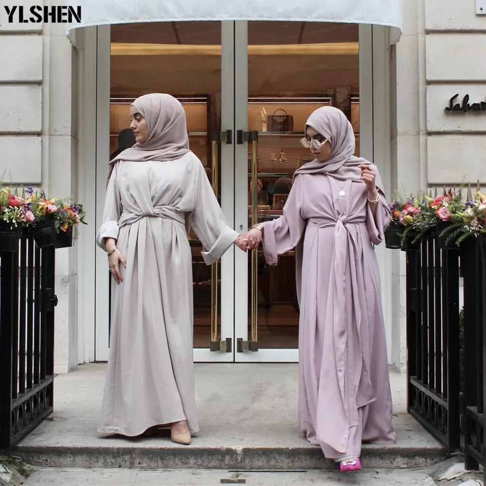 Мусульманское платье Abaya модное искусственное из двух частей турецкий Дубай