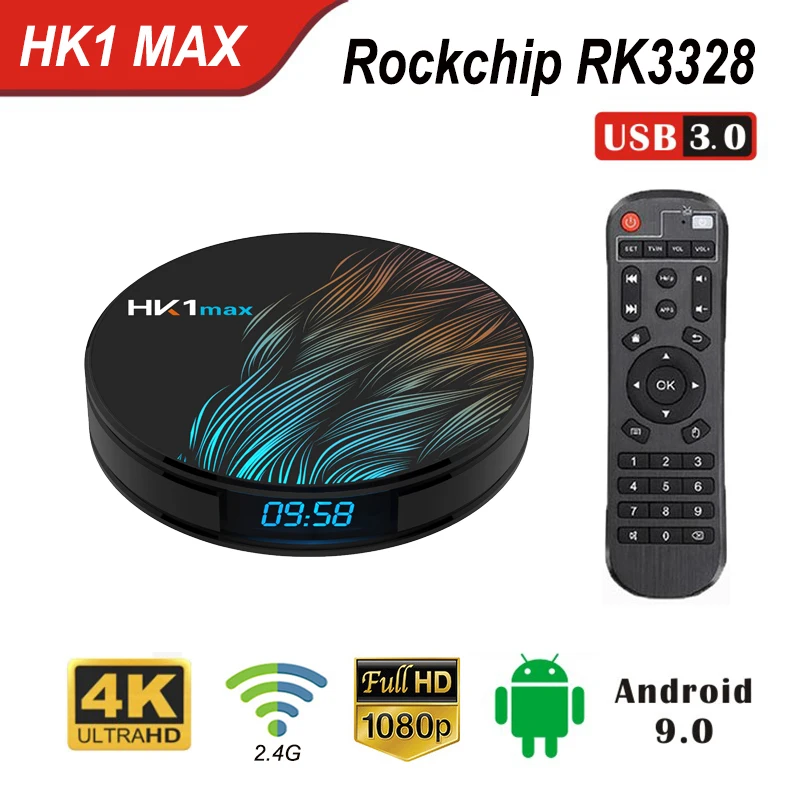 

HK1 MAX Android 9.0 Smart TV BOX 2GB ram 16GB rom RK3328 Quad core Digital Display 2.4g Wifi Support 1080P HD H.265 Media Player