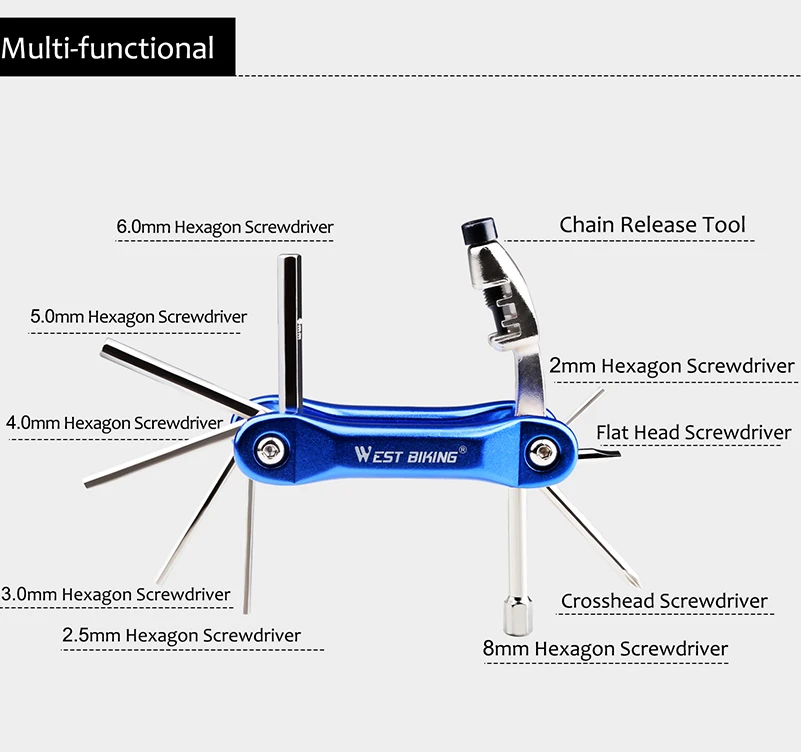 WEST BIKING 10 в 1, инструменты для ремонта велосипеда, многофункциональные гаечные ключи, складные инструменты, набор гаечных ключей, резец цепи шин, инструменты для ремонта велосипеда