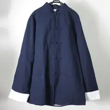 Высокое качество темно-синий мужской хлопковый пиджак Тан костюмы для мужчин Единоборства Топы кунг-фу форма для Тай Чи одежда весна и осень