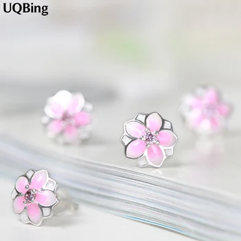 

Fashion Pink Enamel Flower 925 Sterling Silver Stud Earrings Jewelry Pendientes Brincos