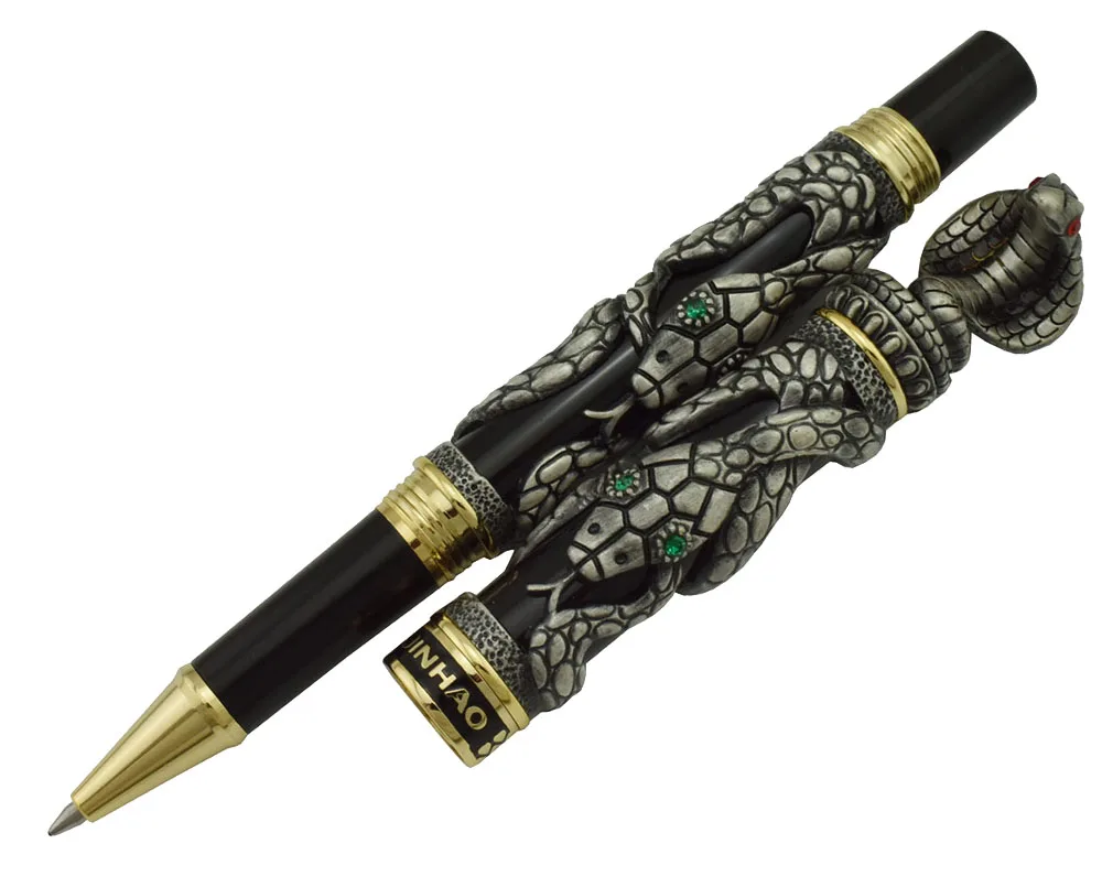 Jinhao Snake Vintage Rollerball Pen Gray Cobra 3D Pattern Texture Relief Sculpture Technology Noble Collection Gift Pen jinhao snake vintage fountain pen silver cobra 3d pattern texture relief sculpture technology noble collection gift pen