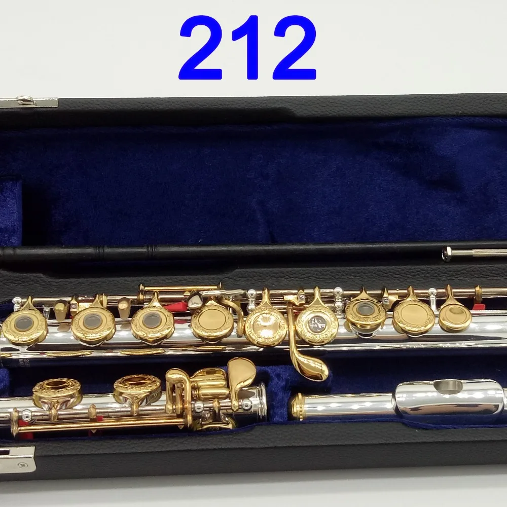 

Japan Professional Silver Plated Flute 212 Engraving Keys Gold Engraved Carved Floral Flutes C Key 17 Holes Open Holes Closed