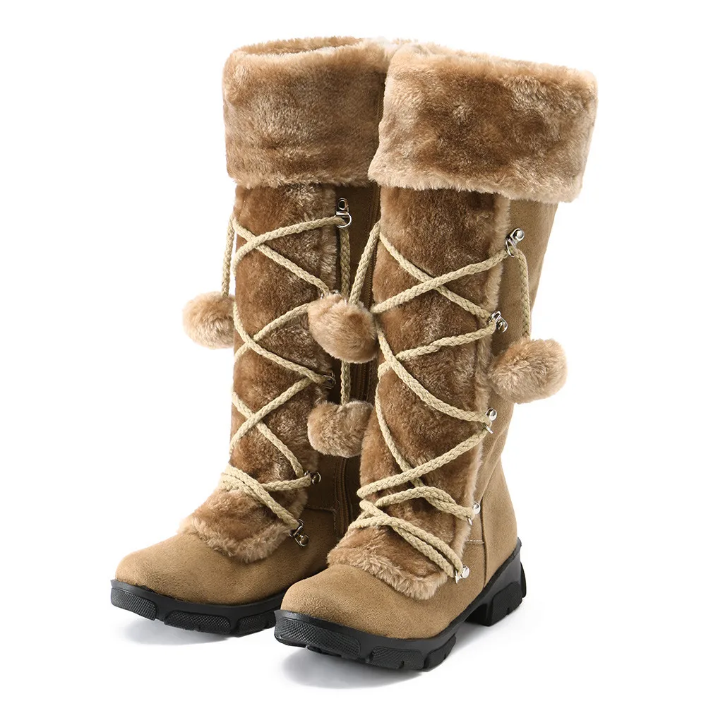 boots women 2019 Suede Hairball Round Toe Square Heel Shoes Keep Warm Zipper Snow Boots Woman Casual  Mujer Female Ankle Boots