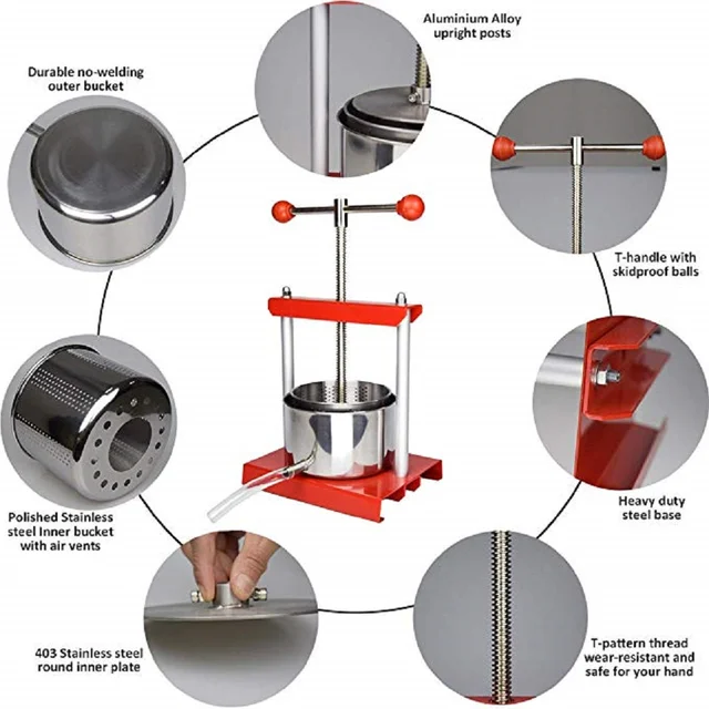 Cheese Tincture Herb Fruit Wine Manual Press - 0.8 Gallon Stainless Steel  Barrels Press Machine for Juice, Vegetable,Wine,Olive Oil