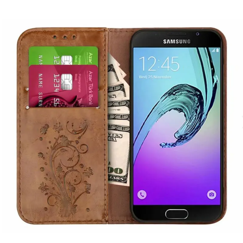 Flip Wallet Leather Case for Samsung Galaxy A7 2017 A5 A3 Cover Embossed Flip Book Cases for Samsung A5 A3 2016 A310 A510 Bag
