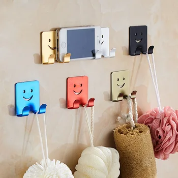 

6pcs Space aluminum smiley wall hook Self Adhesive Strong Sticky hooks coat hanger key holder kitchen Bathroom accessories