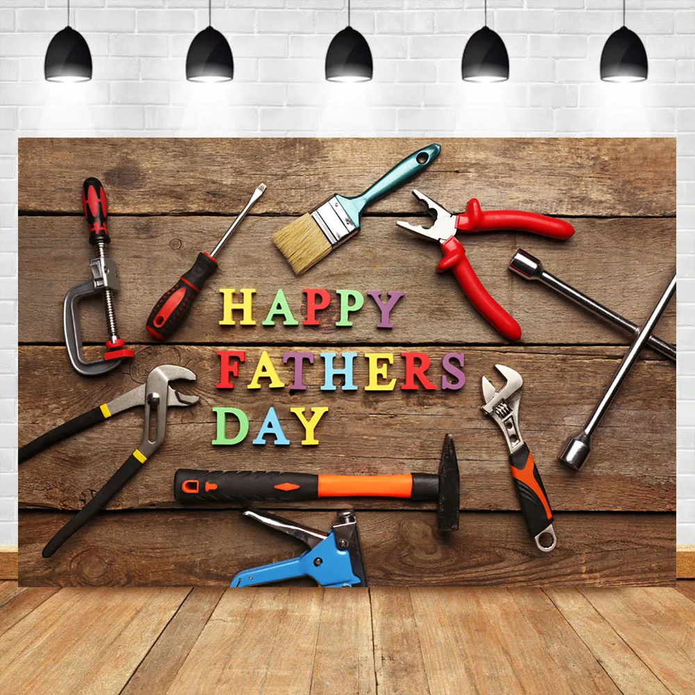 

NeoBack Father's Day Photo Backdrop Brown Wood Background Tool Wrench Photography Background