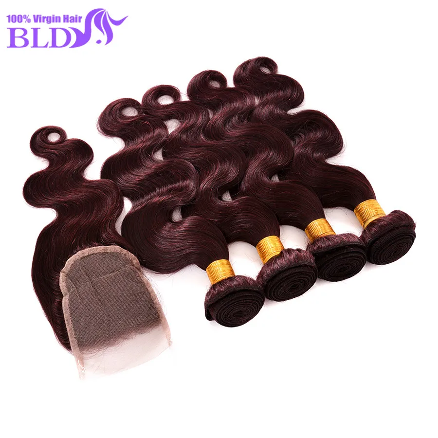7A Peruvian Virgin Hair Body Wave 4 Bundles 99j Extensions Human Lace Closure |