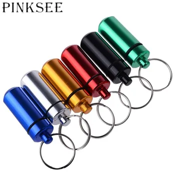 

PINKSEE 5Pcs/Set Waterproof Pill Box Key Chain Drug Holder Bottle Keyring Car Locksmith Keychain
