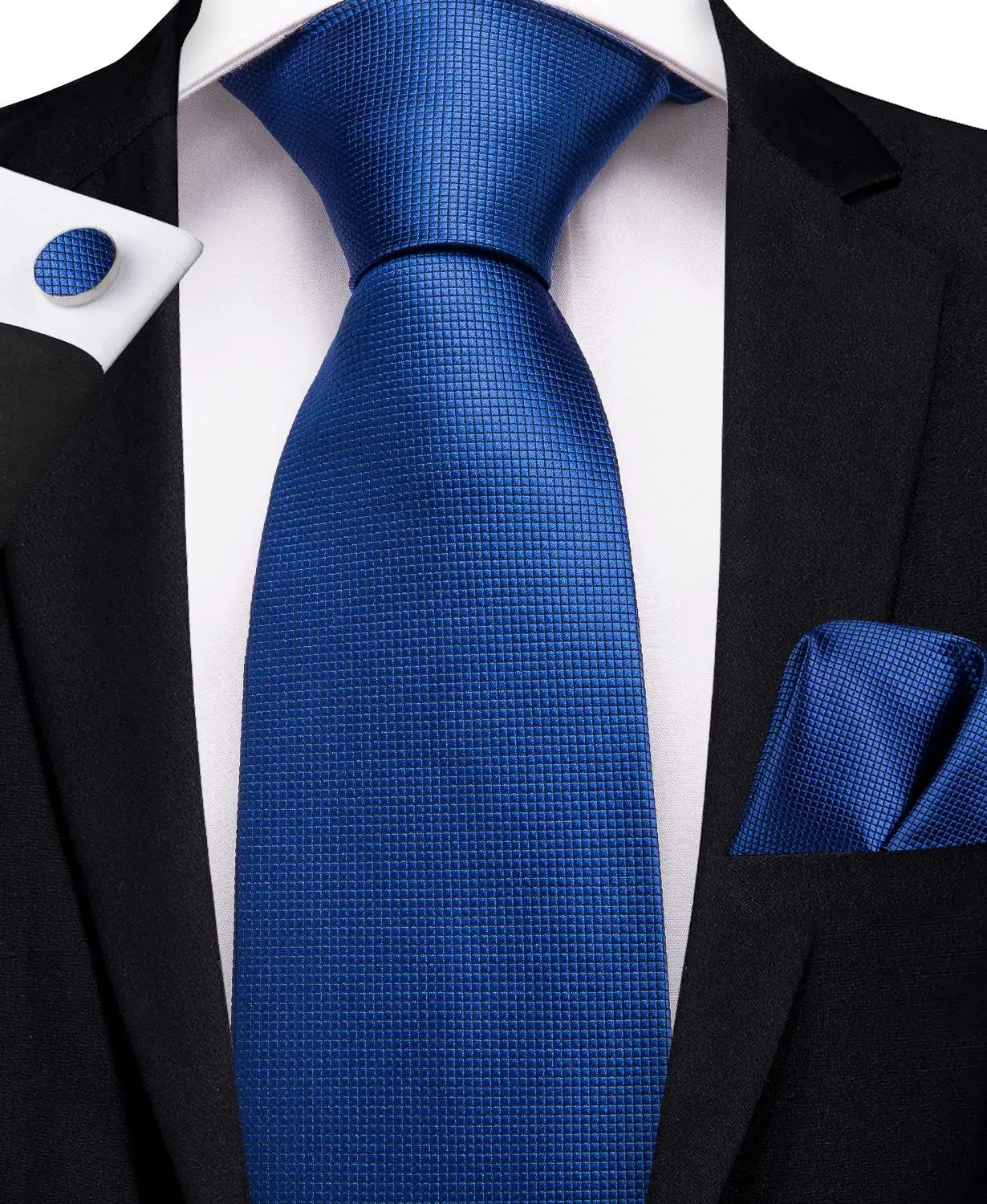 

2019 DiBanGu Luxury Blue Solid Gifts Tie for Men 100% Silk Tie Clip Hanky Cufflinks Business Wedding Tie Set SJT-429