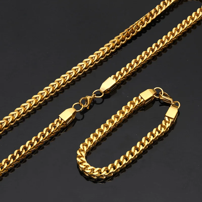 

USENSET Gold Necklace 8MM Big Men Chain Biker Punk Chain Curb Stainless Steel Chain Necklace Men's Jewelry ,24inches