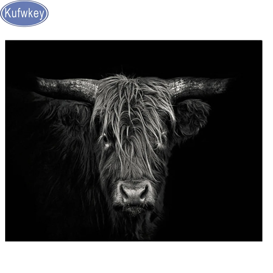 Kufwkey Алмазная вышивка &quotHighland Cow&quot крестиком полностью квадратная картина
