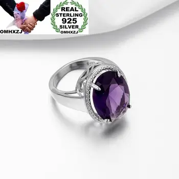

OMHXZJ Wholesale European Fashion Woman Man Party Wedding Gift Silver Purple Oval Amethyst 925 Sterling Silver Ring RR06