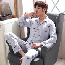 Хлопковые Пижамные комплекты для мужчин, Весенняя пижама с длинными рукавами, мягкая удобная Пижама, домашняя одежда с принтом, домашняя одежда, домашняя одежда