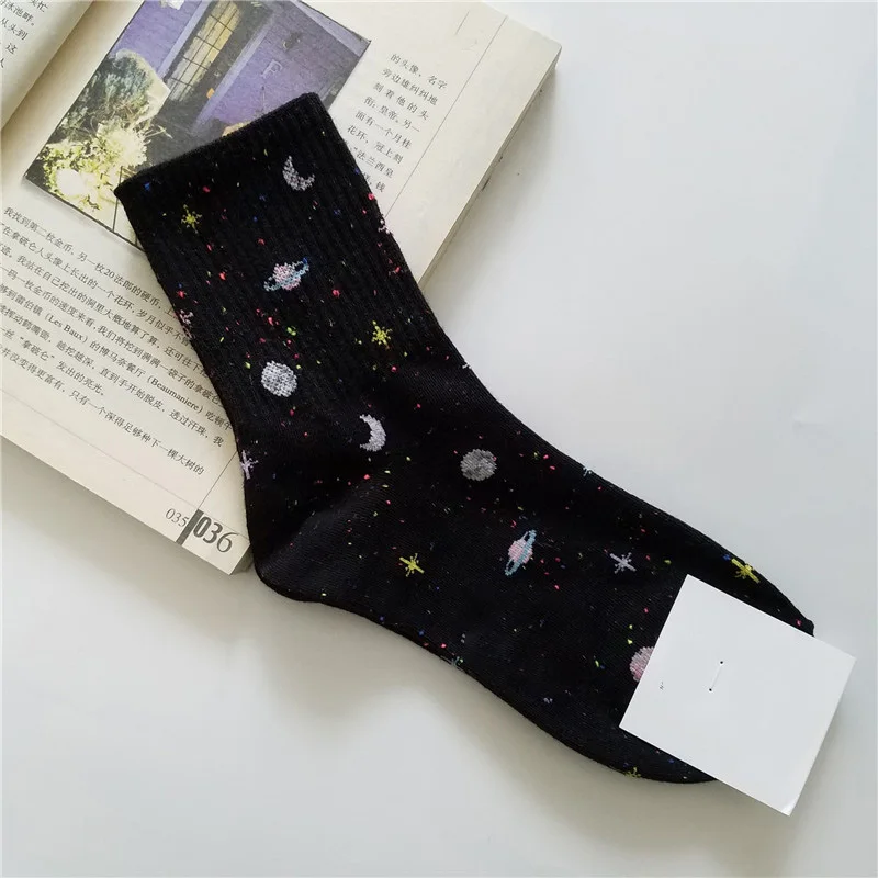 8 шт., забавные носки из пряжи в стиле Харадзюку, с изображением Луны, японские креативные носки со звездами, женские теплые милые новые женские носки, Meias - Цвет: D