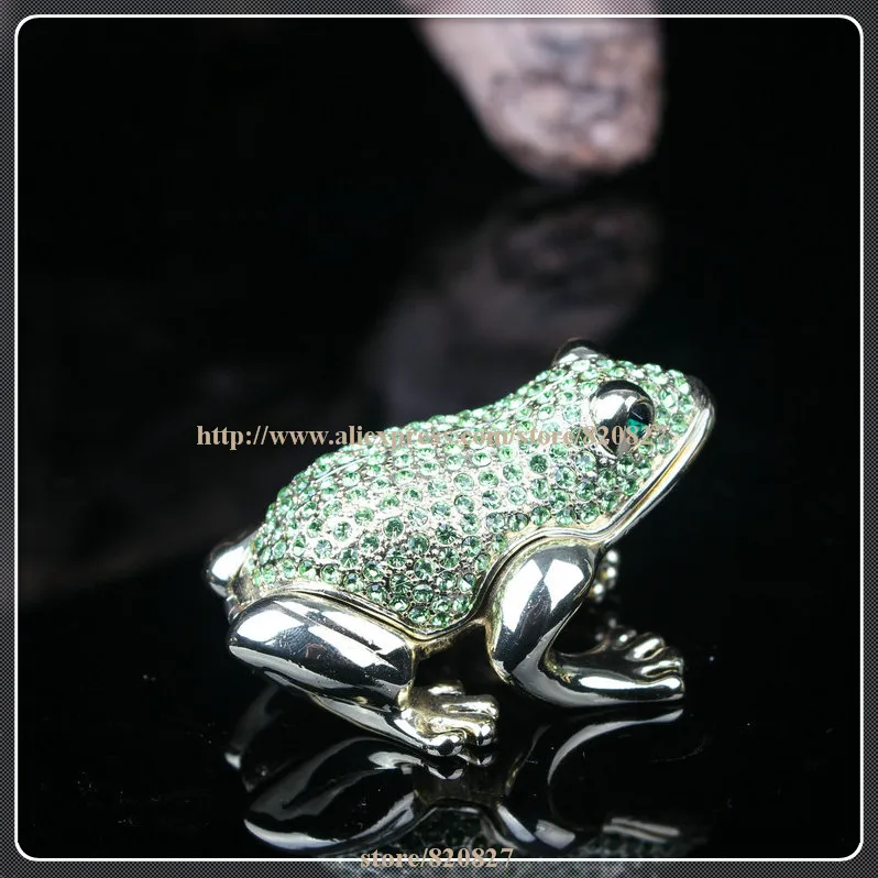 Frog Shape Metal Crystal Rhinestone Jewelry Box Gorgeous Frog Jewelled Trinket Box with Inlaid Crystal, Pill Box Figurine rose jewelry set retro rose flower rhinestone jewelry set women s wedding pendant necklace dangle earrings bridal flower