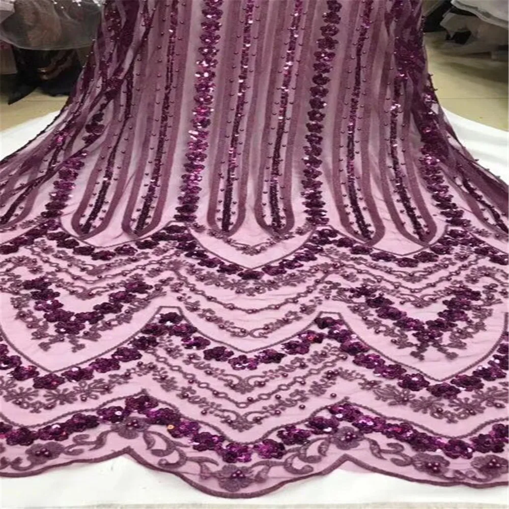 

2018 Latest Wine Red African Lace Fabric With Embroidery Mesh Tulle Nigerian Sequins Lace Fabrics For a wedding dress HJ661-1