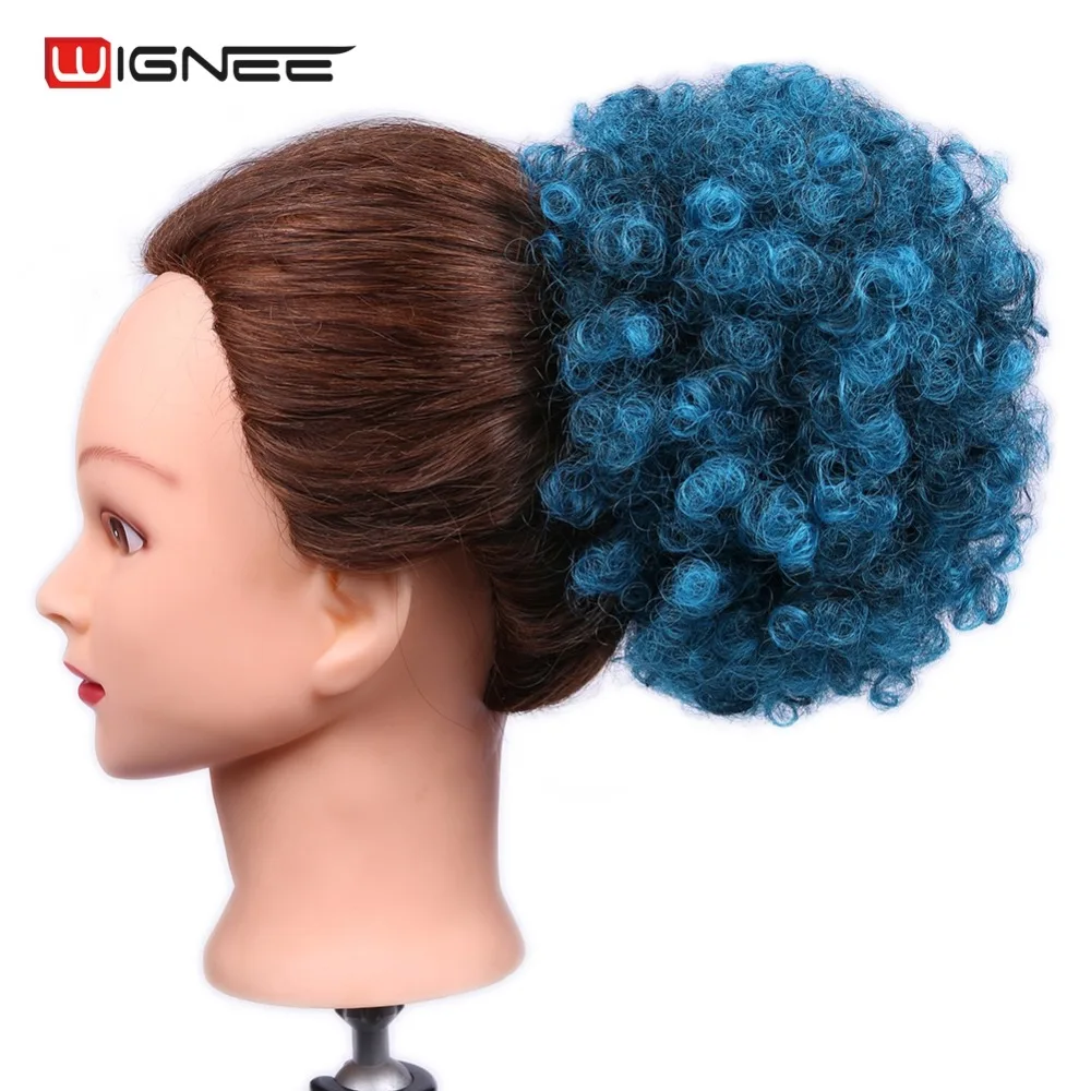 

Wignee Short Hair Puff Afro Kinky Curly Chignon Hair Extension For Women Heat Resistant Synthetic Natural Black/Blue/Purple Hair