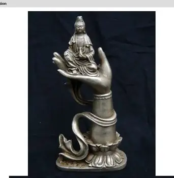 

Copper Brass craft Tibetan Buddhist Silver Kwan Yin Buddha Hand Statue Garden Decoration Tibetan Silver decoration bronze factor