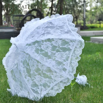 

Fashion Sun Umbrella Cotton Embroidery Bridal Umbrella White Ivory Battenburg Lace Parasol Umbrella Wedding Umbrella Decorations