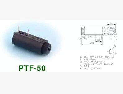 PTF45/PTF50/держатель предохранителя импортный держатель предохранителя 5*20 держатель предохранителя PCB плагин держатель предохранителя