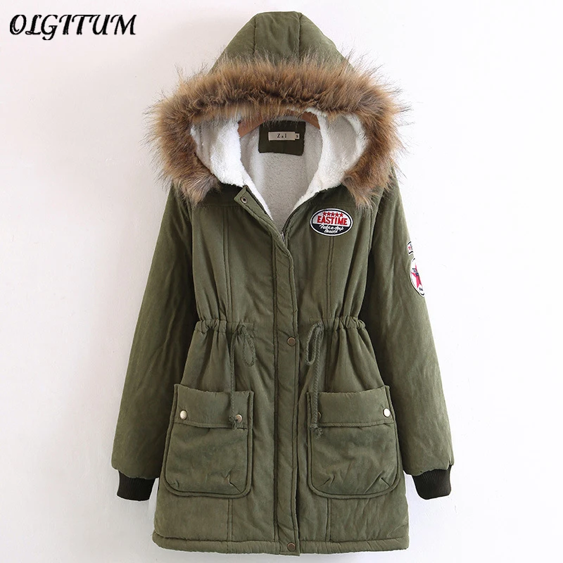 

S-3XL 2019 New Winter Coat Fur Collar Hooded Outwear Female Thicken Cotton Jacket Women Casual Slim Coat Parkas With Pocket