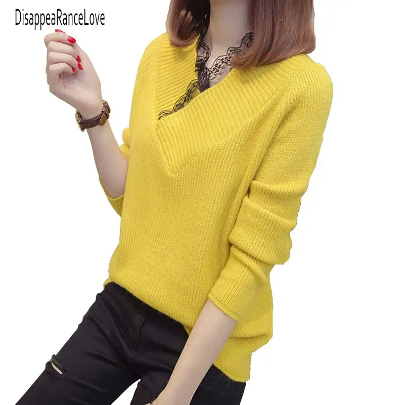 

Long Sleeve Sweaters Women 2019 Autumn Fashion Sexy Knitted Sweaters Women Wrap Tops V Neck Slim L Sweater Pullovers