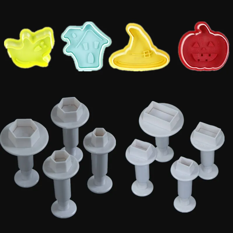 

4Pcs/Set Christmas Cake Decorating Tools Halloween Rectangle Hexagon Sugarcraft Cake Decorating Fondant Cutter Mode Tools