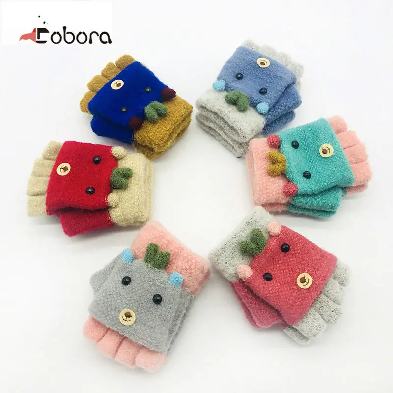 

Winter Kids Baby Warm Gloves Children Knitted Stretch Mittens Boys Girls Cute Elastic Full Finger Gloves Hand Muff 3-8Years