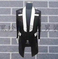 Черные мужские костюмы дизайн Homme TERNO Сценические костюмы для певцов мужчины блесток Блейзер Танцы длинная одежда куртка платье в стиле рок