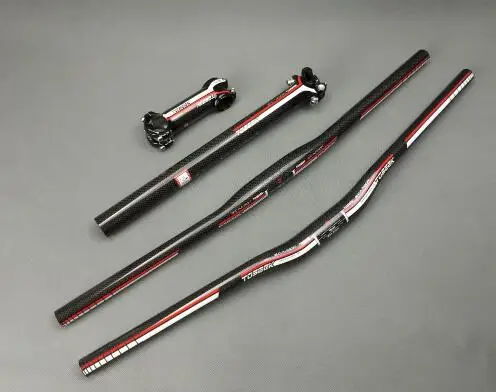 

TOSEEK red 3k full carbon fibre MTB bike mountain bicycle handlebar Ultralight (Stem+seatpost+handlebar=1lot) bike accessories