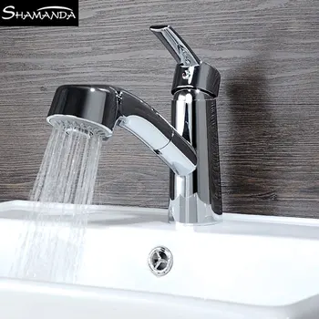 

2019 New Free Shipping Solid Brass Chrome Single Handle Hot and Cold Mixer Water Sink Tap Pull Out Basin Faucet with ABS Spout