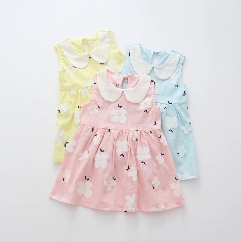 От 1 до 6 лет Платья принцессы без рукавов для маленьких девочек Летнее Детское платье с цветочным принтом Хлопковое платье для девочек Одежда для детей